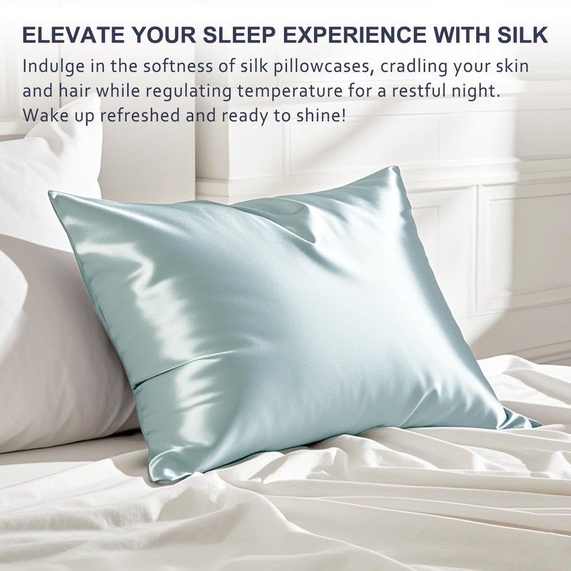Ravmix Silk Pillow Cases with Zipper, 21momme Mulberry Silk Pillowcase for Hair Skin Health, Soft Smooth Breathable Cool Pillow Cover for Beauty Sleep with Gift Box 1PC(Queen 20"x30", Aqua Green) - Image 4